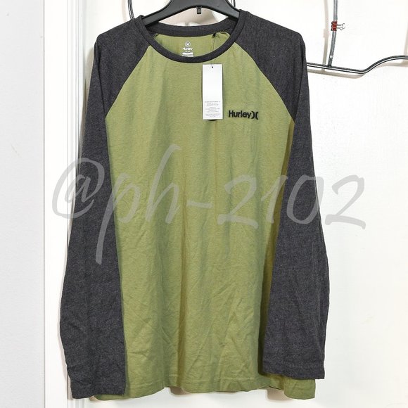 Hurley Men's Raglan Long Sleeve Tee GREEN/GRAY XL XXL - Picture 1 of 6